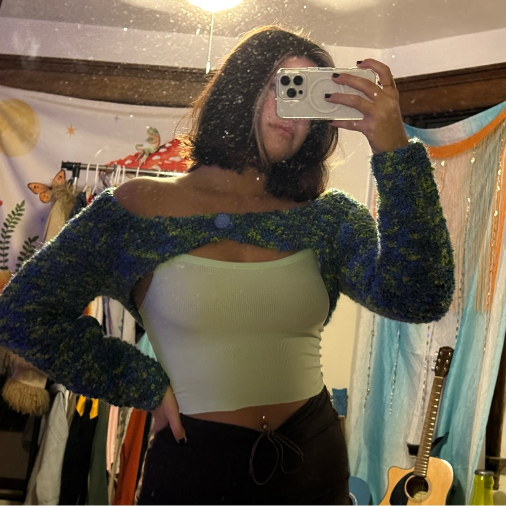 Cozy Blue-Green Knit Shrug